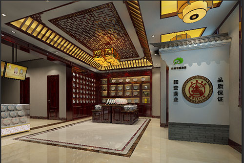 桑珠孜古朴典雅的中式茶叶店大堂设计效果图